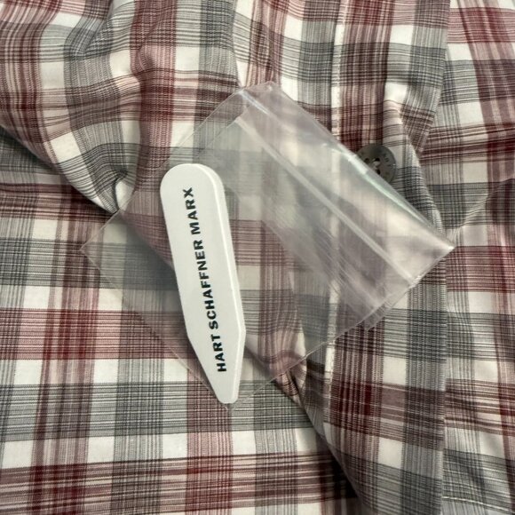 Hart Schaffner Marx Red & Gray Plaid Short Sleeve Button-Up Shirt - XL (New with - Picture 8 of 11